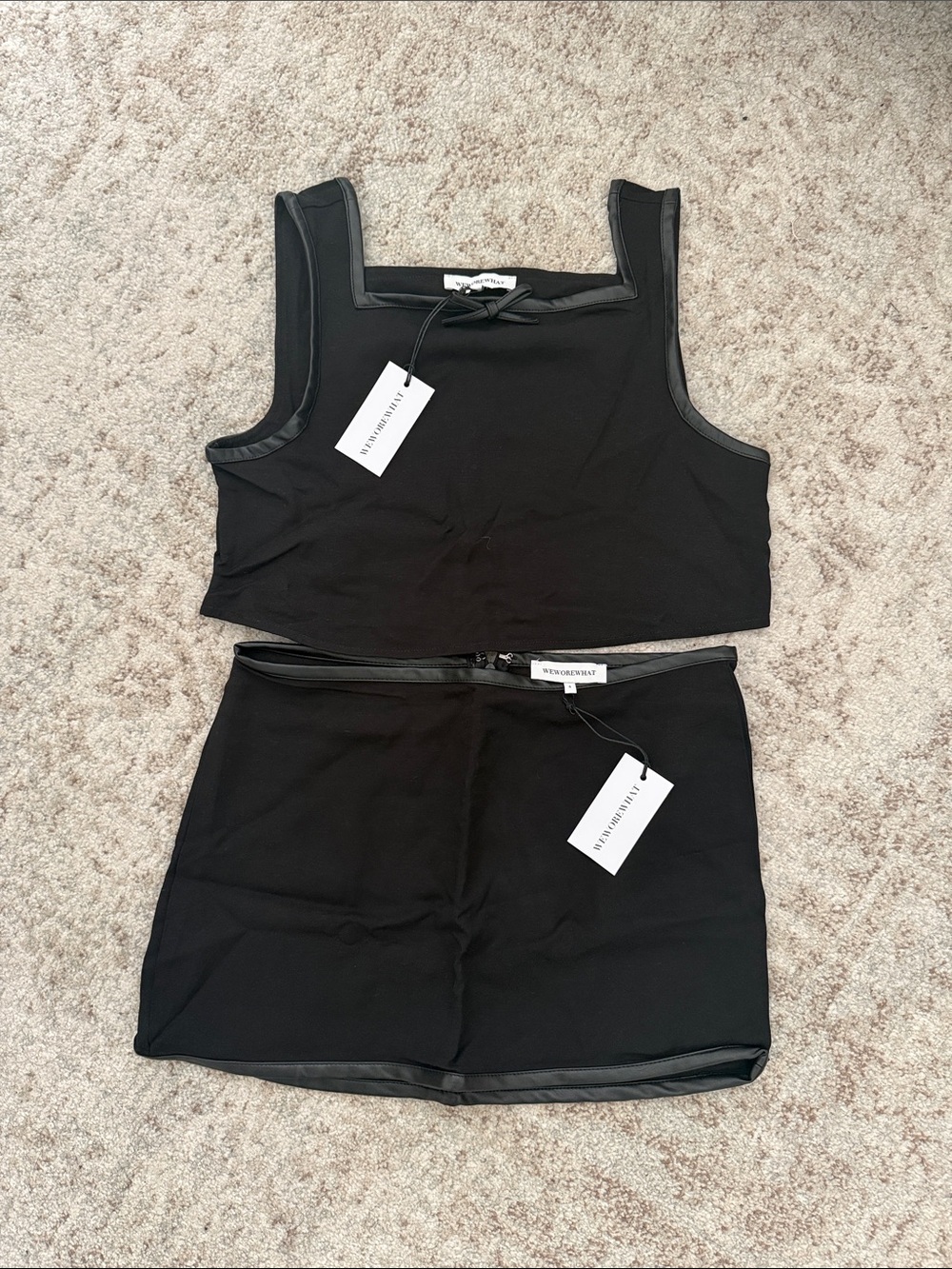 NWT We Wore What Two-Piece Black Crop Top and Mini Skirt Set